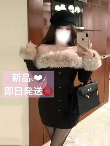 퍼 오프숄더 미니 원피스 miumiu 스타일 왕홍 한국