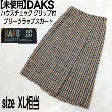 [ 미사용 ] DAKS 하우스 체크 클립 부착 플리츠 랩스커트 빅 사이즈