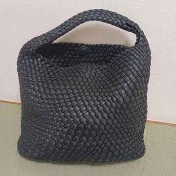 뜨개질 가죽 토트백 블랙