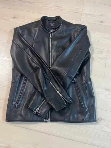 BEAMS HEART 블랙 천연 가죽 싱글 가죽 라이더스 M