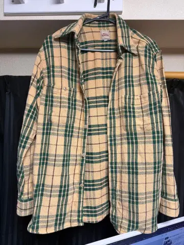 FULL COUNT 플란넬 셔츠 사이즈 38 베이지 x 그린
