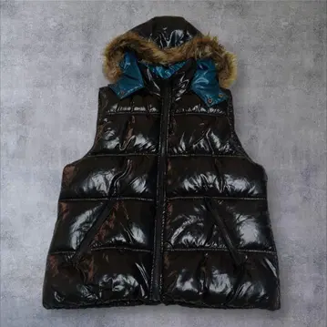 00s 충전솜 베스트 퍼 광택 y2k 시크 스타일 그런지 블랙 M