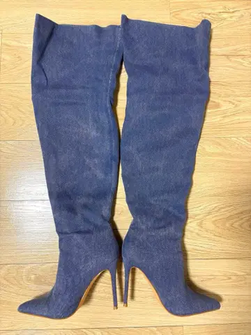 다크 블루 스웨이드풍 싸이하이 부츠