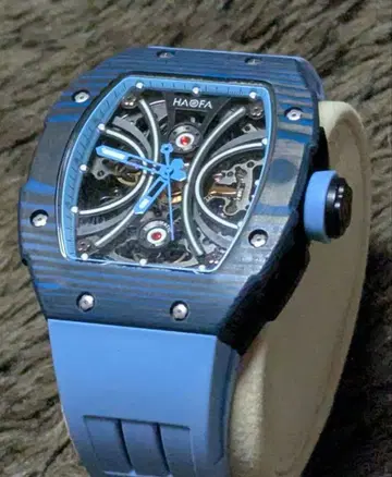 하오파 HAOFA 1909 메카니컬 자동 와인딩 고품질 블루 스켈레톤