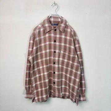 [레어/인도산] 손뜨개 그런지 플란넬 셔츠 M 핑크 보로 빈티지