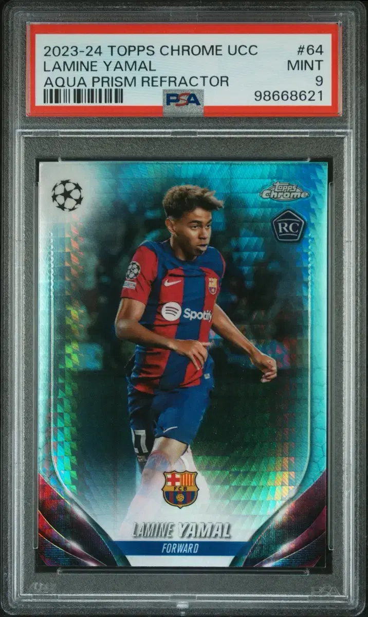 Topps 라민 야말 아쿠아 프리즘 PSA9 루키 카드
