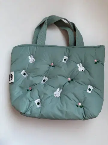 해외 스벅 한정판 Miffy 자수 그린 퀼팅 토트백