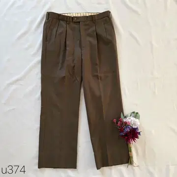 울 100% 슬랙스 턱 팬츠 센터 프레스 깔끔한 브라운