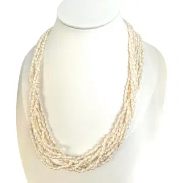 럭셔리 8연 담수 진주 라이스 진주 목걸이 실버 부품 크림 화이트