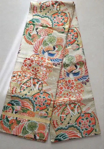 고급 기모노 후쿠로 오비 마루 오비 앤티크 학 패턴 후리소데 성인식