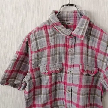 GAIJIN MADE 반팔 셔츠 체크 핑크 코튼