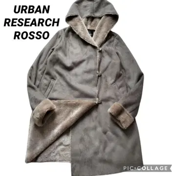 ROSSO 어반 리서치 페이크 무스탕 롱 코트 그레이지 후드