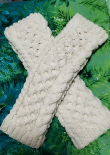 울 41cm 화이트 레그 워머 아란 케이블 손뜨개질 삭스