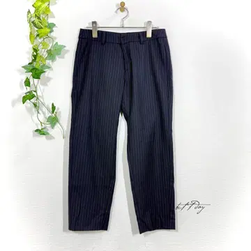 사베라 울 혼방 스트라이프 슬랙스(M) 센터 프레스 팬츠 네이비