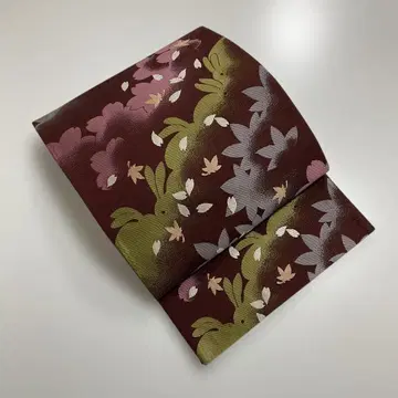 No.2941 순수 실크 토끼 벚꽃 단풍 패턴 후쿠로 오비 새상품급