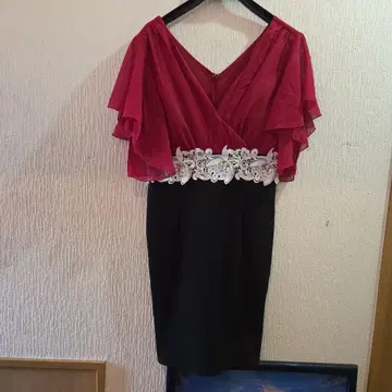 디지 레드 앤 블랙 프릴 칵테일 드레스 L