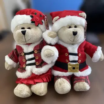 [레어] 스타벅스 커피 산타 코스튬 곰 봉제 인형 커플 세트