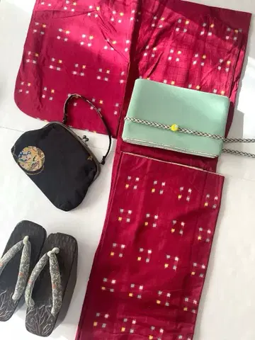 앤티크 기모노 사각 무늬 명선