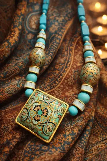 터콰이즈 비즈 보헤미안 목걸이 액막이 터키석 액막이