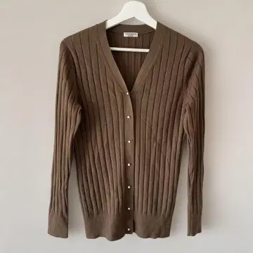 VERMEIL par iena 리브 V넥 가디건 브라운 울 혼방