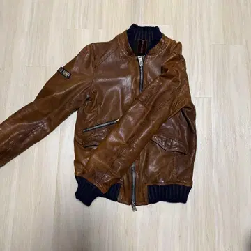 Delan 브라운 가죽 라이더 자켓 U.S. ARMY 군용