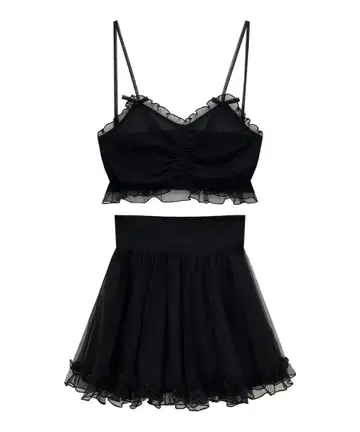 허니시나몬 튤 뷔스티에 셋업