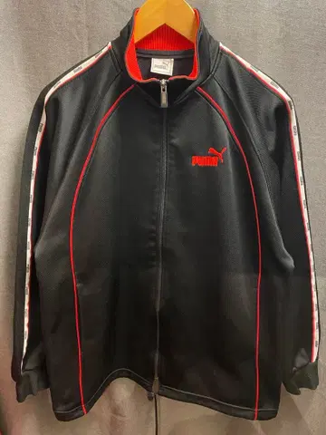 90s 푸마 히트 유니온 블랙 x 빨간색 저지 트랙 자켓
