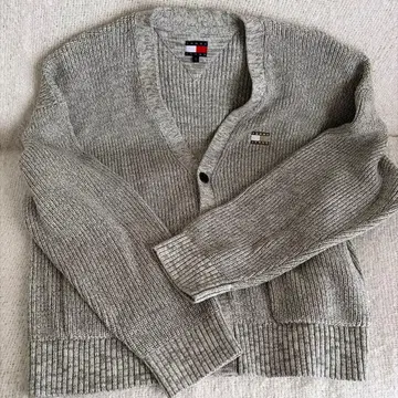 TOMMY JEANS 그레이 V넥 가디건 S 남성용