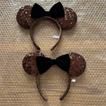 디즈니 머리띠 2개 벨로아 리본 브라운 블랙