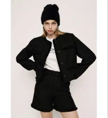 SLY 트위드 노카라 자켓