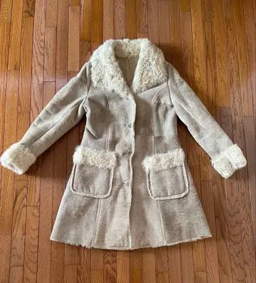 패치워크 무스탕 코트 베이지