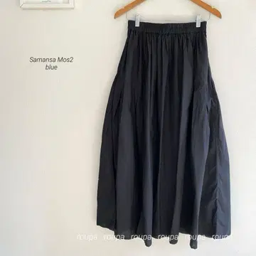 Samansa Mos2 blue 코튼 비스코스 개더 스커트 블랙