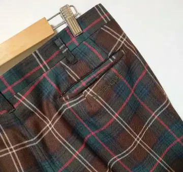 90s 체크 와이드 팬츠 투 턱 오버 사이즈 울 혼방