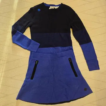 데상트 골프 니트 셋업 스웨터 네이비 파랑 보더