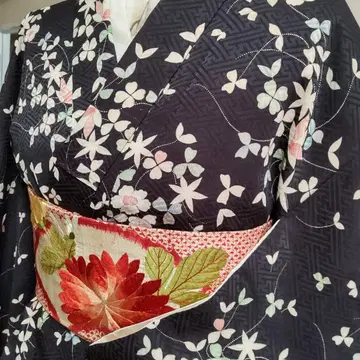 세미 앤티크 순수 실크 문금사 미니 꽃무늬 기모노 (13)