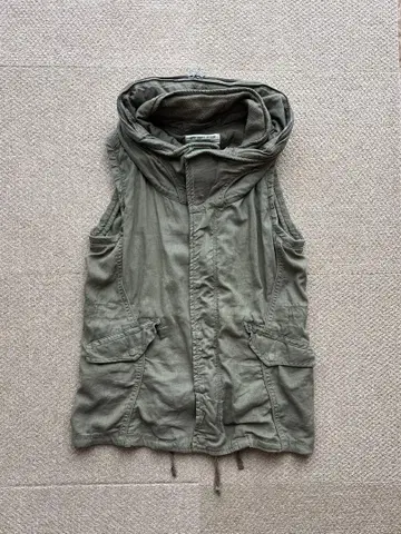 goa 고아 더블 지퍼 빅 후드 베스트 카키 y2k