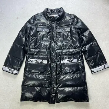 LEONARD 레오나르 블랙 꽃무늬 다운 코트 롱 기장 42 사이즈