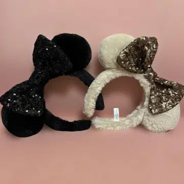 도쿄 디즈니 리조트 미니 머리띠 복슬복슬 스팽글 블랙 브라운
