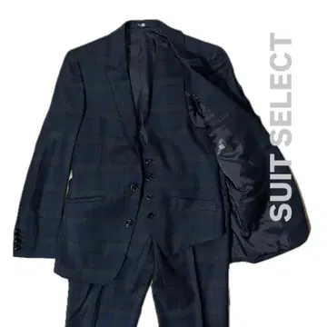 SUIT SELECT 다크 네이비 체크 비즈니스 정장 3피스