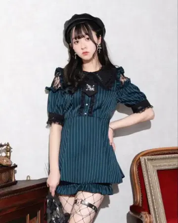 NOEMIE(노에미) 자수 넥타이 부착 레이스 프릴 셋업