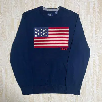 컨디션 최상 CHAPS 차프스 성조기 코튼 니트 스웨터 네이비 L