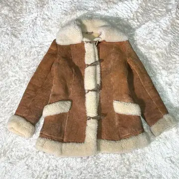 리얼 무스탕 더플 코트 브라운 빈티지