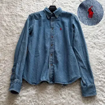 랄프 로렌 빅 사이즈 11 포니 자수 데님 셔츠 긴팔 블루