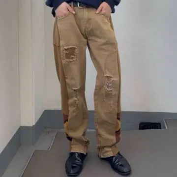 하나뿐인 데미지 워크 팬츠 울 니트 구제 의류 리메이크 재구축