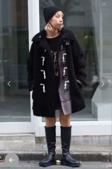 CIAOPANIC 리버서블 보아 무스탕 더플 코트 블랙