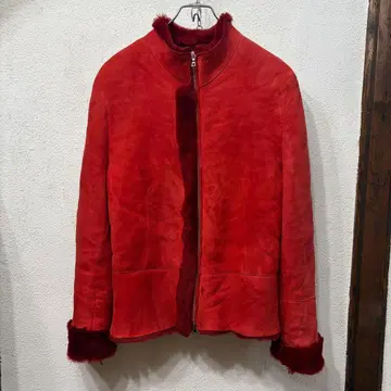 이탈리아제 무스탕 빨간색 빈티지 유로 유로 구제 의류 퍼