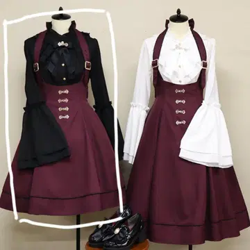 앤티크 버클 오버롤 스커트 블라우스 amavel