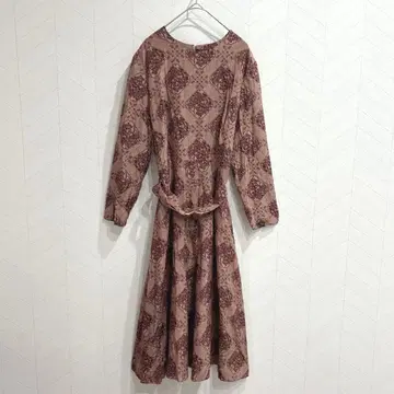 Y311 쇼와 레트로 빈티지 올 패턴 원피스 긴팔 벨트 포함