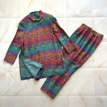 쇼와 레트로 버블 수트 멀티 컬러 올 패턴 셋업 빈티지