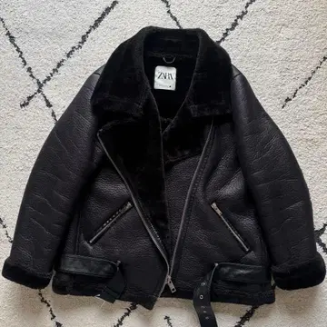 XXL 빅 사이즈 ZARA 페이크 무스탕 보아 라이더 더블 블랙